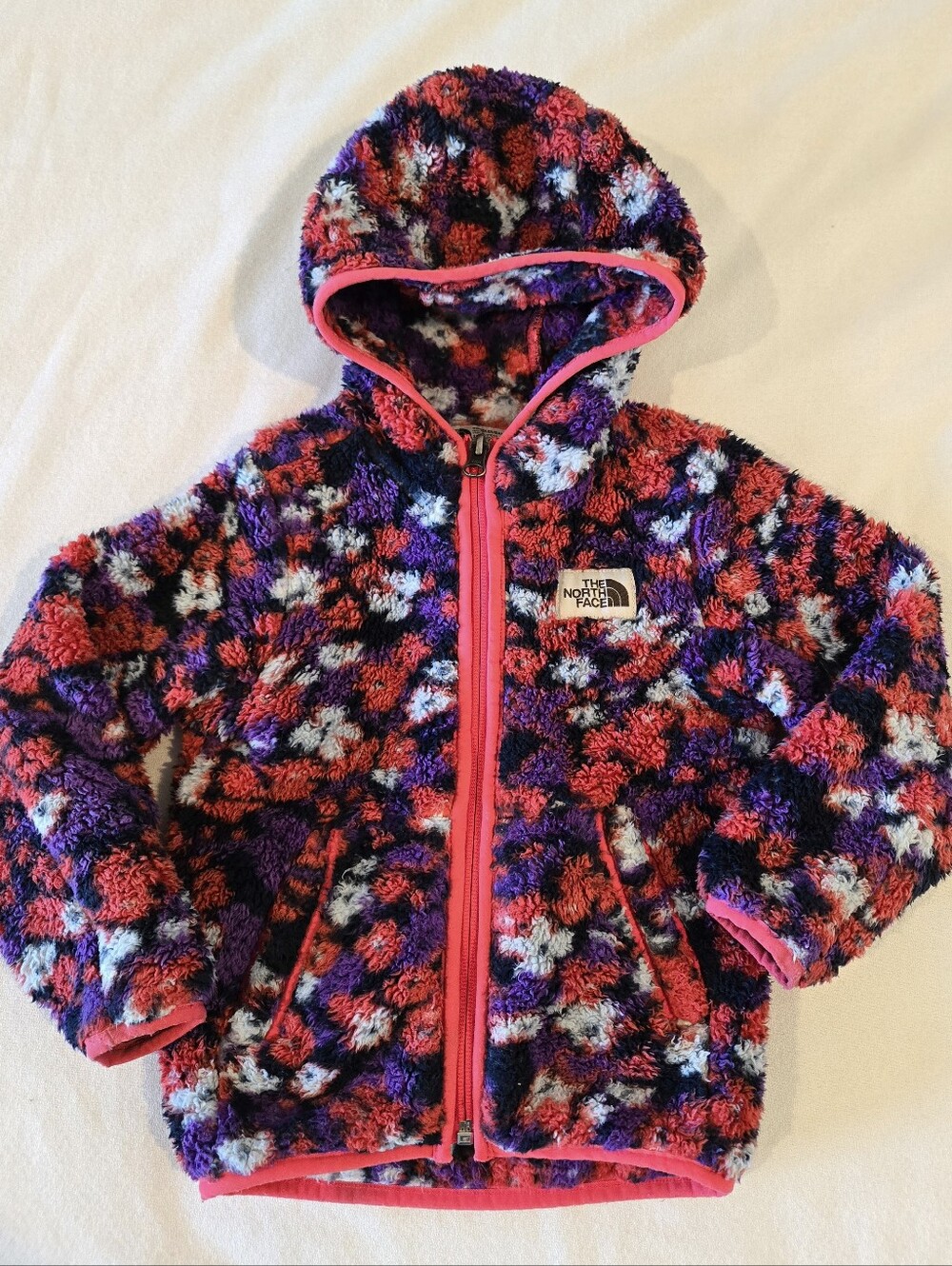 The North Face Girls 3T Campshire Hoody Sherpa Fleece Jacket Pink Wildflower